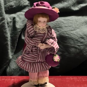 Vintage Gibson Purple and Pink Striped Porcelain Doll